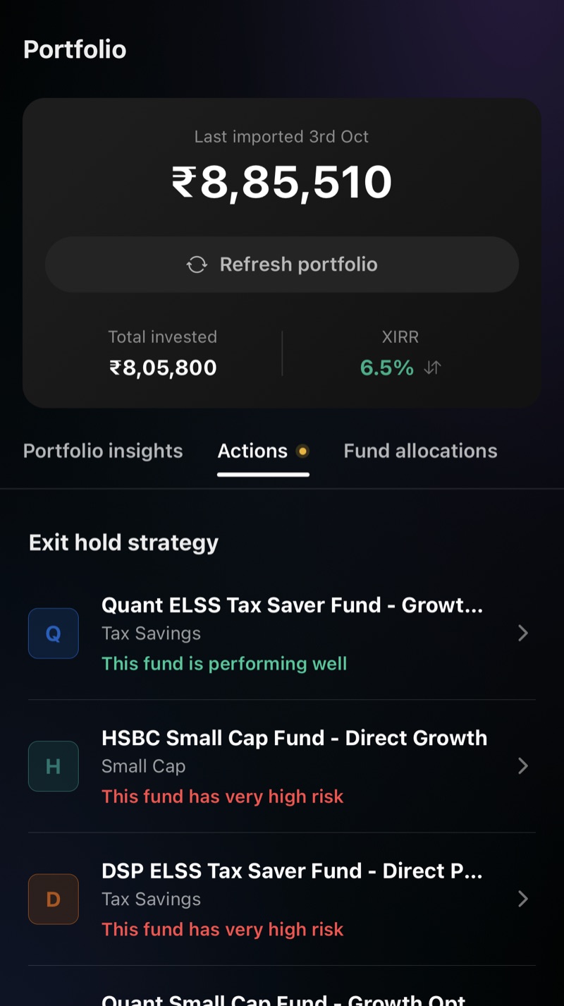 Actions: Which funds are performing, and which carry risk to review.